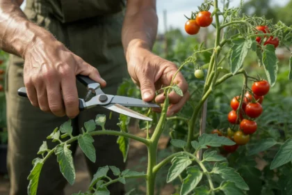 Przycinanie pomidorów sekatorami – usuwanie wilków dla lepszych plonów w ogrodzie warzywnym