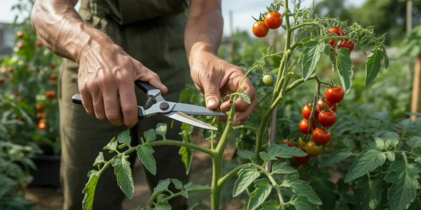 Przycinanie pomidorów sekatorami – usuwanie wilków dla lepszych plonów w ogrodzie warzywnym