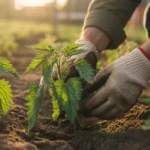 Pokrzywy układane przed sadzeniem pomidorów w ogrodzie – naturalna metoda nawożenia gleby azotem