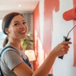 Kobieta malująca ścianę wałkiem techniką mokre na mokre z TikToka